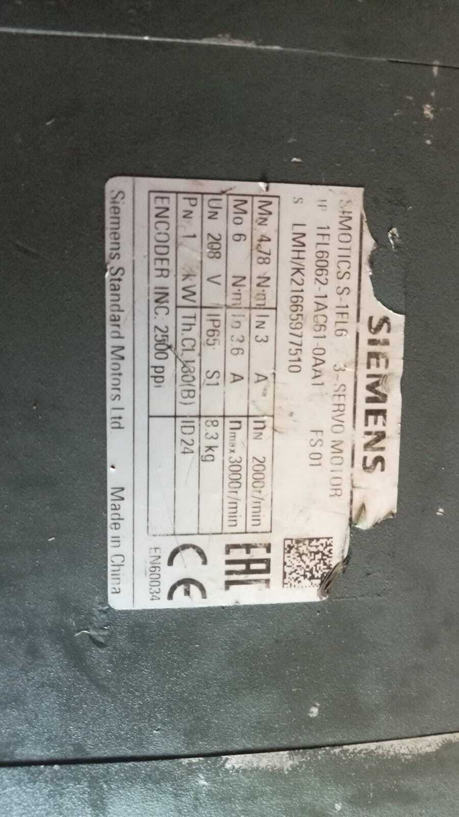 Siemens 1fl6062-1ac61-0aa1 Servo Motor