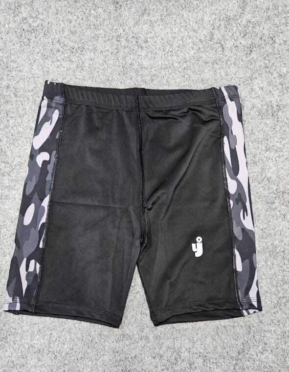 Side Print Tighties - Four Way Stretchable Fabric, Flexible Fit For Workouts, Yoga & Casual Wear, Black With Camouflage Side Print