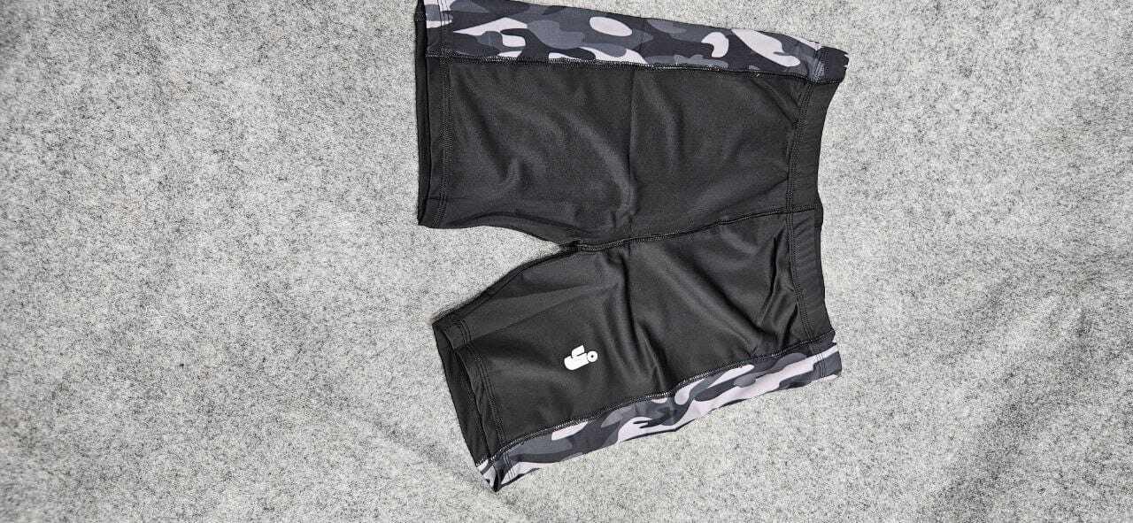 Side Print Tighties - Four Way Stretchable Fabric, Flexible Fit For Workouts, Yoga & Casual Wear, Black With Camouflage Side Print