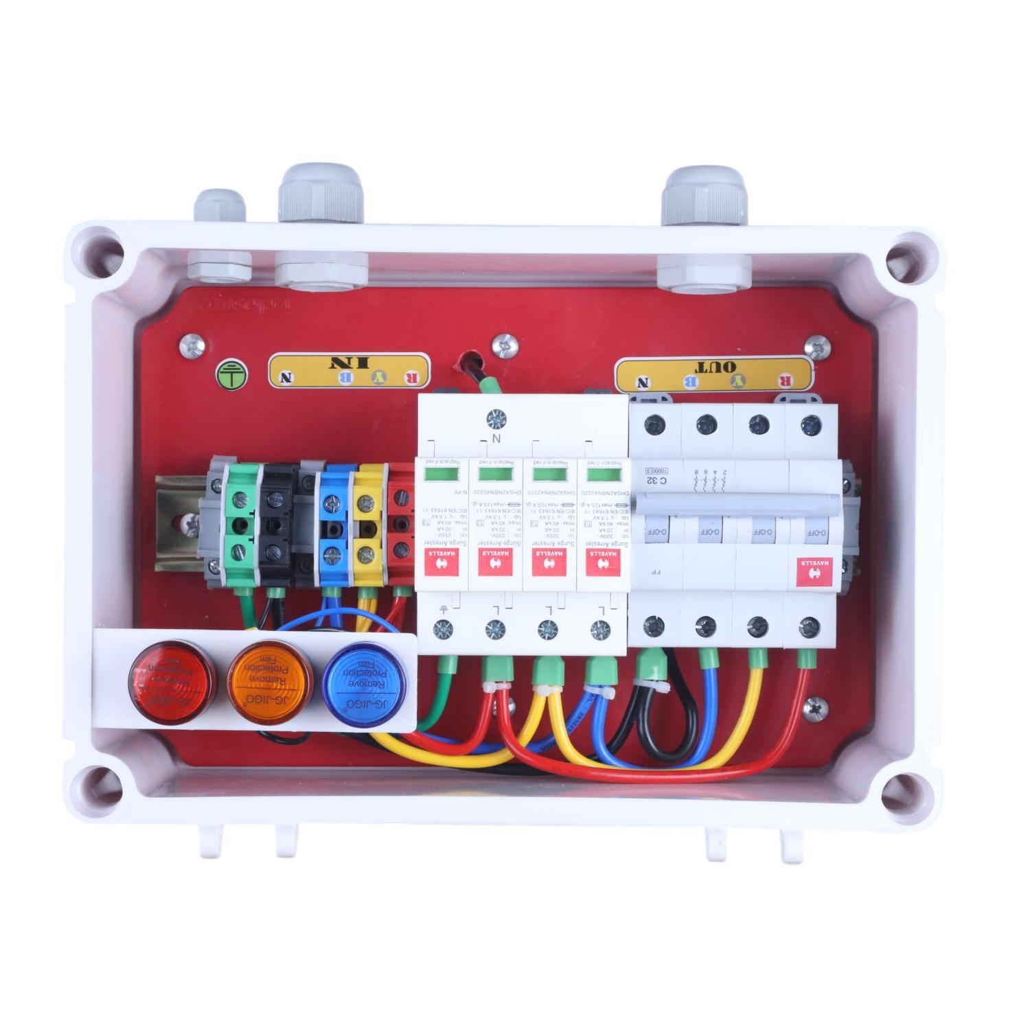 Three Phase Solar Acdb - Ip67 Pc Abs Enclosure 290x200x130 Mm | Havells Mcb & Spd, 1-10 Kw On/off Grid, 1 Year Warranty