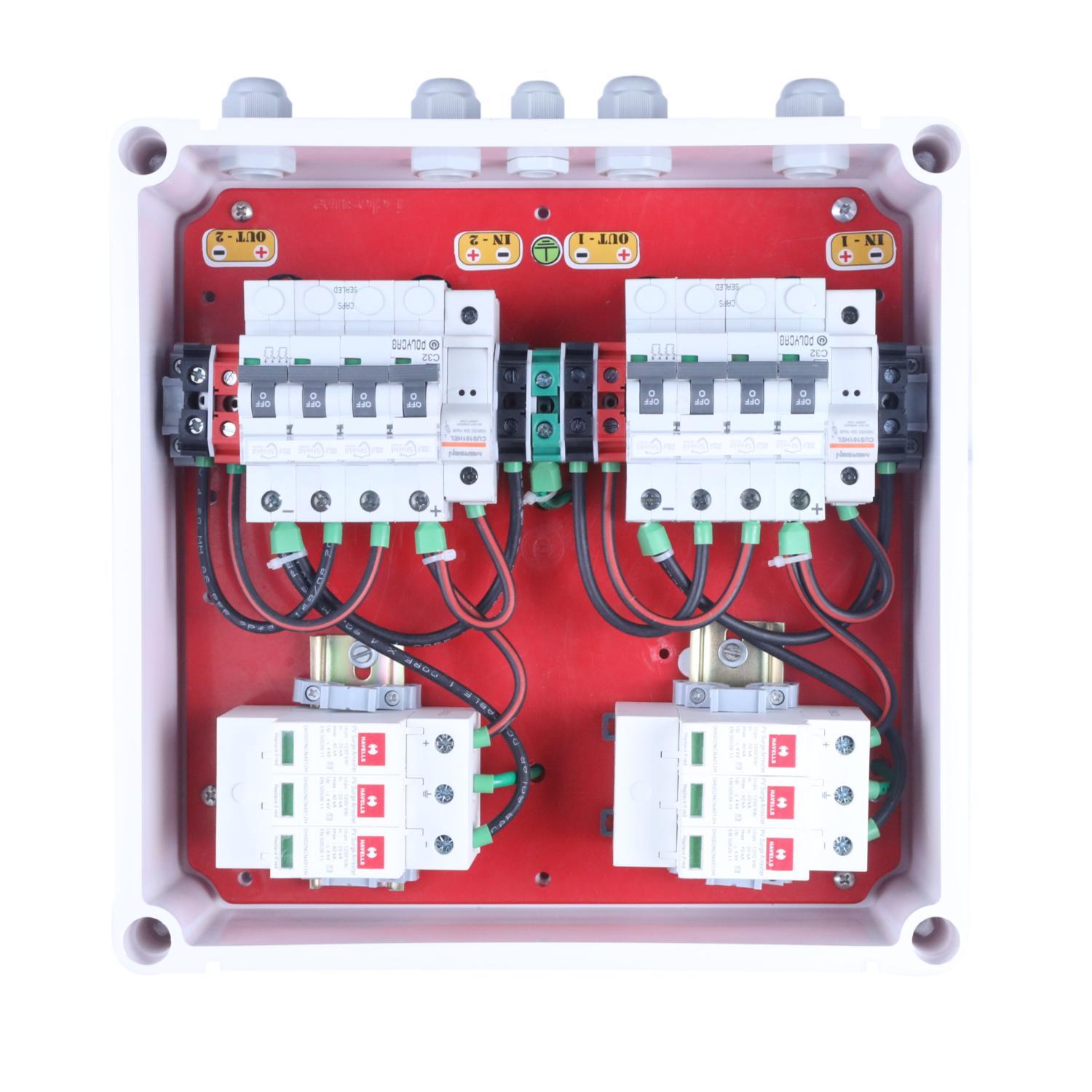 Premiumsolar Dcdb - Polycarbonate & Abs, 280 X 280 X 110 Mm | Transparent Enclosure, 1000v Dc, 2 In 2 Out, 2 Fuse, 2 Mcb, 2 Spd, 32a Dc Polycab Mcb, 20a Merson Fuse, 1000v Dc Havells Spd, Ip67 Enclosure, 1 Year Warranty