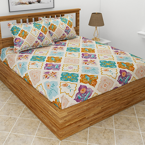 Fancy Premium Poly Cotton Double Bedsheet - Full Size, Multi-Color Printed Pattern, Includes Matching Pillowcases, Washable for Easy Maintenance