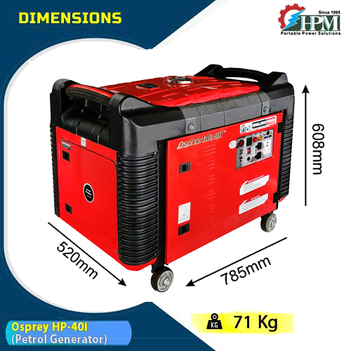 4 Kva Silent Digital Inverter Generator, Model Osprey Hp-40i, Recoil Start - Dimension (L*w*h): 785 X 520 X 608 Millimeter (Mm)