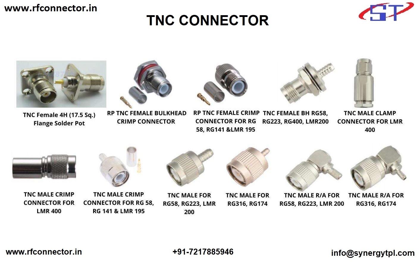 Tnc Male Ra Clamp Connector For Lmr 240 Cable - Silver Color, 0.94 Mm Conductor Diameter, 1 Conductor, 10 Pairs | Frlsz Jacket, Reliable Performance