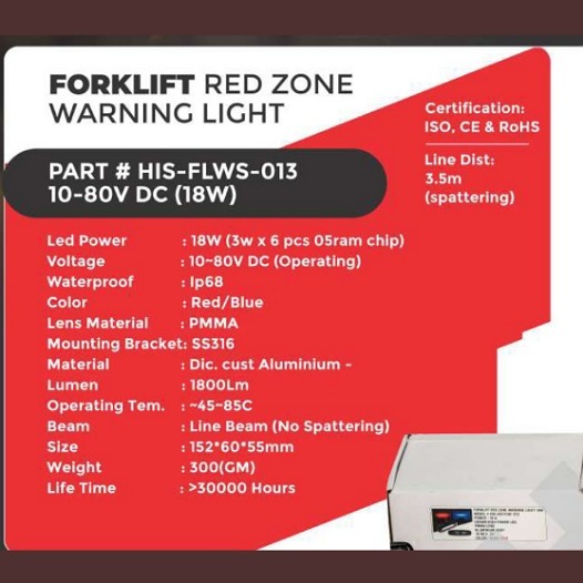 Red Zone Warning Light 18w - Dimension (L*w*h): 152*60*55mm Millimeter (Mm)