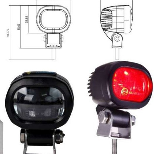 Forklift Red Zone Warning Light - 152x60x57mm Waterproof Ip68 Red/blue Lens 10-80v Dc 3000lm Lumen Output Weight 300g Industrial Use Long Life >50000 Hours