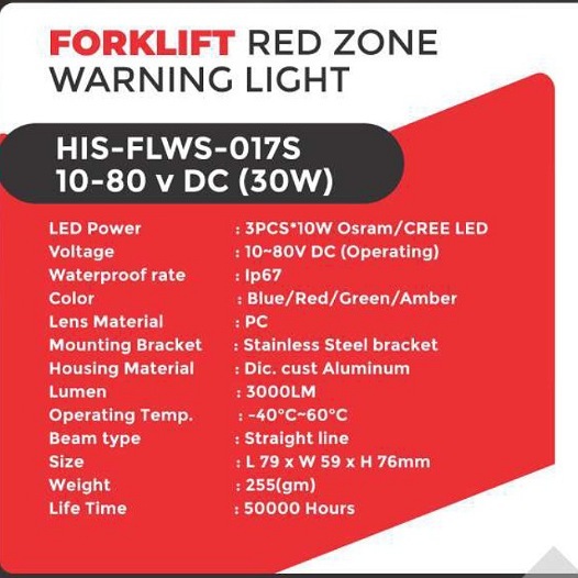 Red Zone Warning Light 30w 017s - Dimension (L*w*h): L 79* W59* H 76mm Millimeter (Mm)