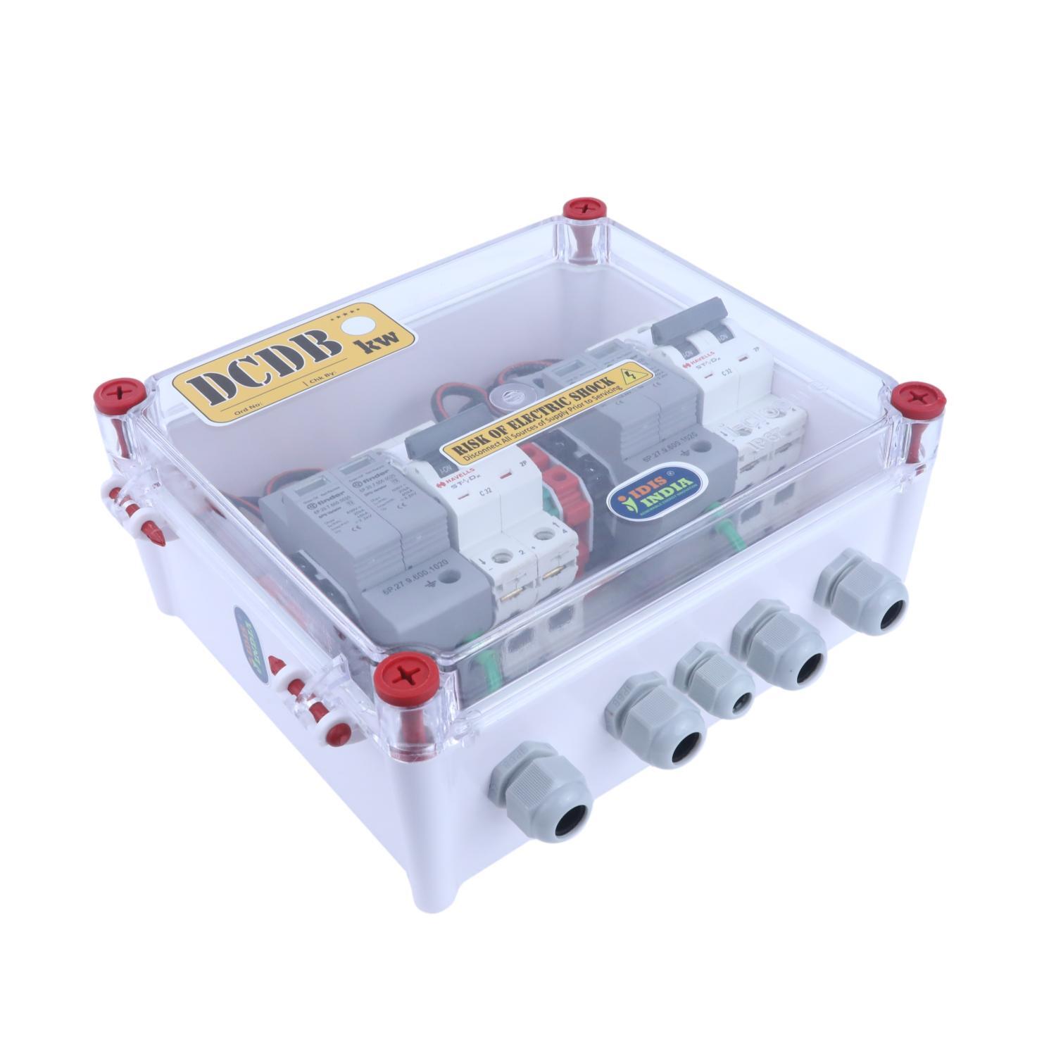 Solar Dcdb - Ip67 Transparent Pc Abs Enclosure 210x190x100mm | 32a Havells Mcb, 600v Dc Finder Spd, 2 In 2 Out For 1kw To 6kw On-grid Solar Systems