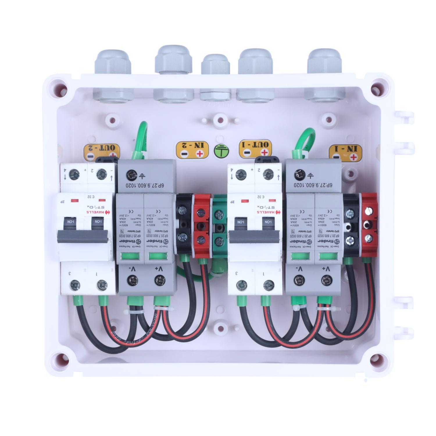 Solar Dcdb - Ip67 Transparent Pc Abs Enclosure 210x190x100mm | 32a Havells Mcb, 600v Dc Finder Spd, 2 In 2 Out For 1kw To 6kw On-grid Solar Systems