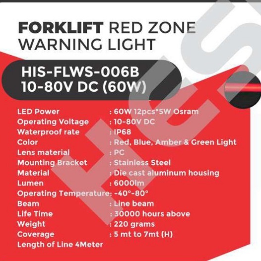 Red Zone Warning Light 60w - Input Voltage: 10-80 Volt (V)