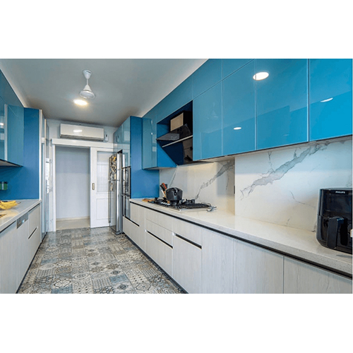 Designer Modular Kitchen - High-Quality Wood & Aluminum, Easy-to-Clean PP, Modern Indian Style, Durable and Versatile