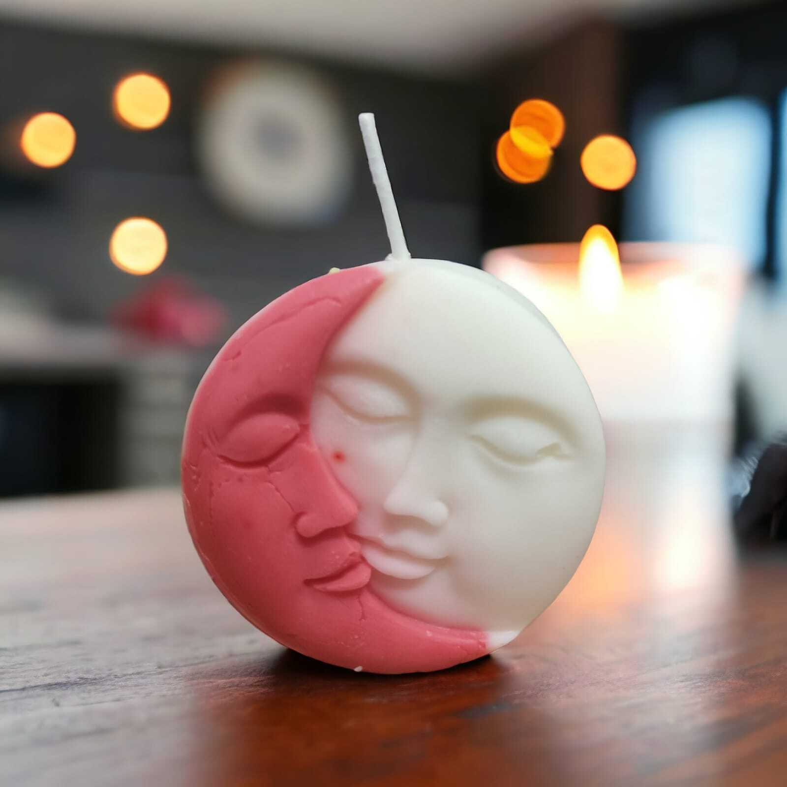 Sun Moon Face Soy Wax Candle - 100% Natural Soy Wax, 70g Size, Multicolor Design | Handmade Round Shape, Decorative Fragrance For Home Decor