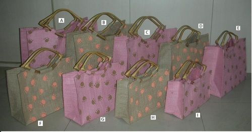 Laminated Jute Bag With Eye Shaped Cane Handle & Print On Whole Body