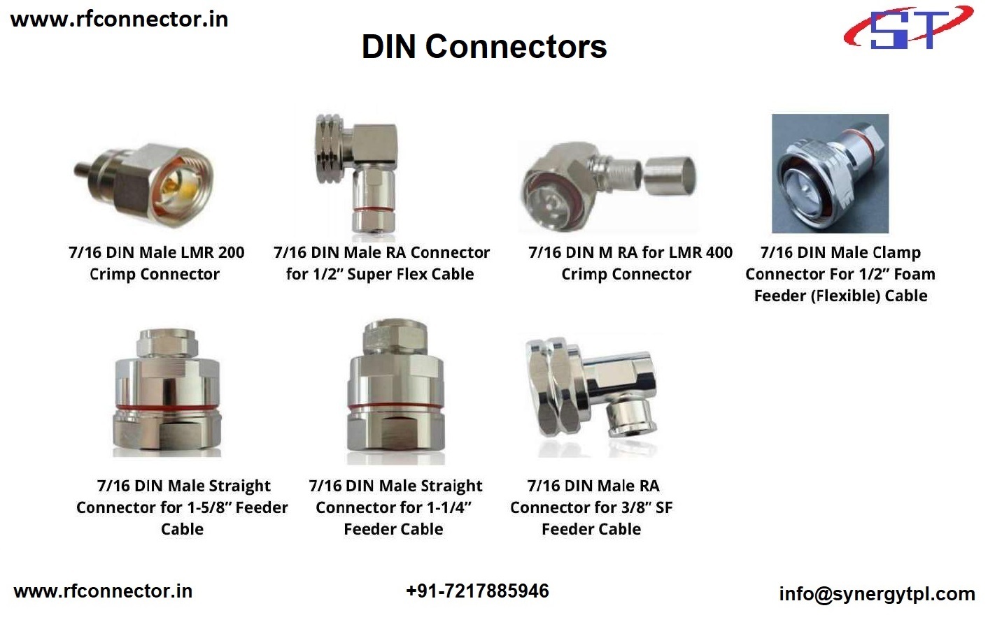 Din Male Connector For Quarter Inch Ldf Cable - Brass, 4cm, 50w Power Rating | Rf Application, Lightweight At 5g, Ideal For Microwave Parts