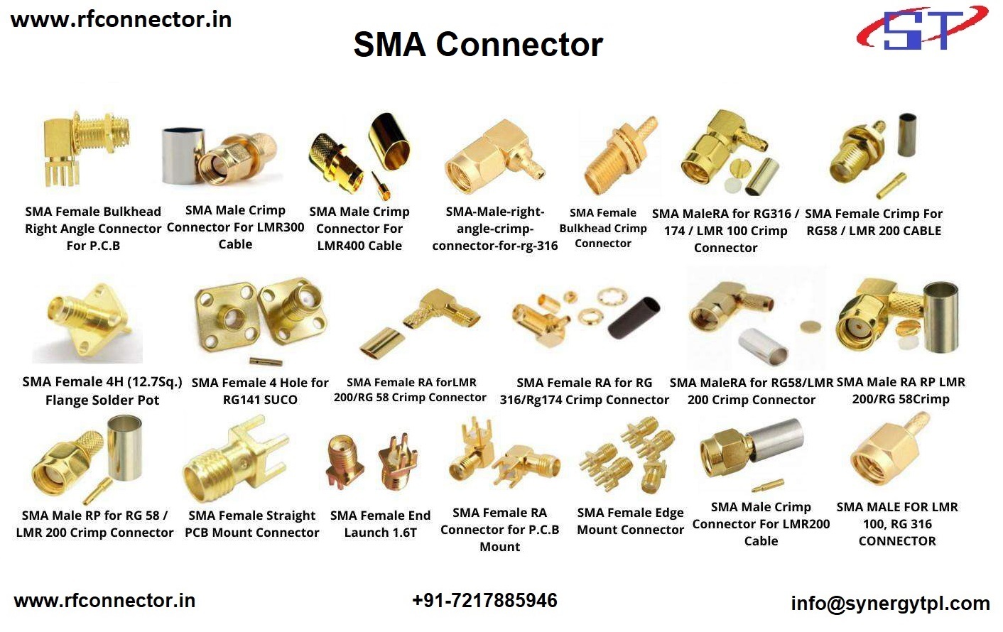 Sma Female Crimp Connector For Lmr 100 Cable - Brass, Size 4 Cm, 50 Watt Power, 5 Grams Weight | Rf Application, Connector For Microwave Parts