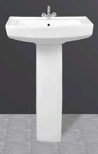 Pedestal Wash Basin - Ceramic Material, 600x450x850 mm Dimensions, White Color, 25 kg Weight, Floor Mounted, 1 Tap Hole, Overflow Feature | 1 Year Warranty, Suitable for Bathroom Handwashing