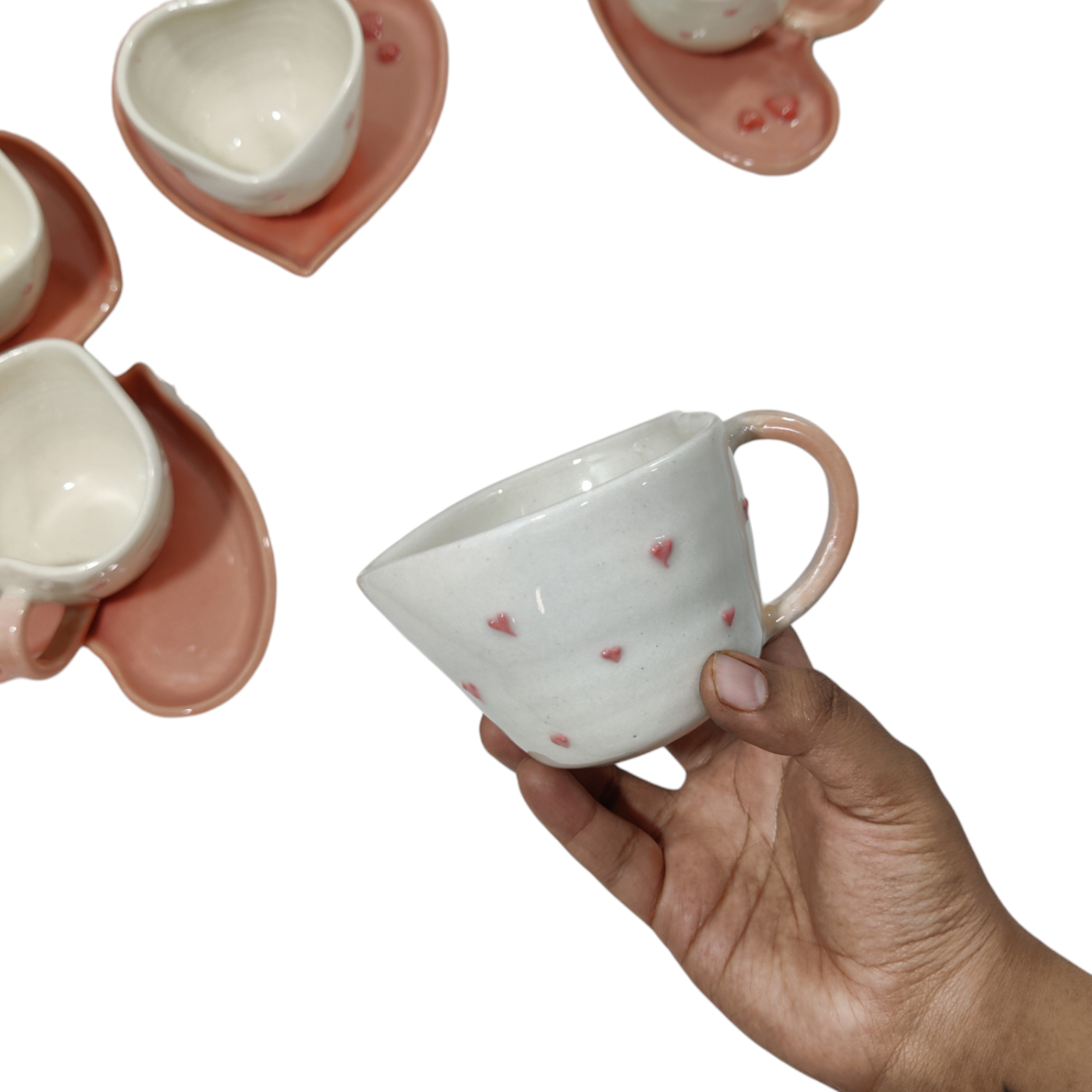 Heart-shaped Ceramic Cup And Saucer Set - 200ml Capacity, Glazed Red Finish | Microwave Safe, Dishwasher Safe, Handmade Elegance