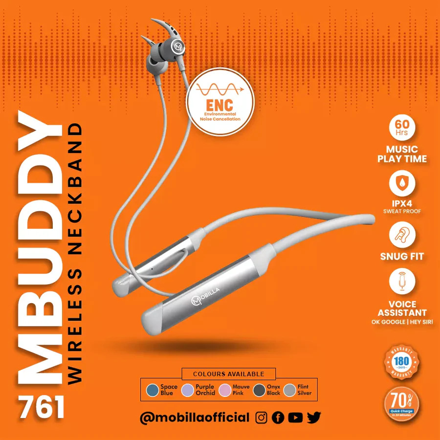 Mbuddy 761 Wireless Neckband - Battery Backup: 60 Hours Hours