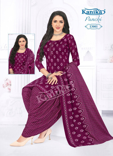 Kanika Panchi Vol 13 - Indo Cotton Printed Readymade Dress Set, Sizes L (40) / XL (42) / 2XL (44) / 3XL (46), Includes 2.25 Mtr Dupatta
