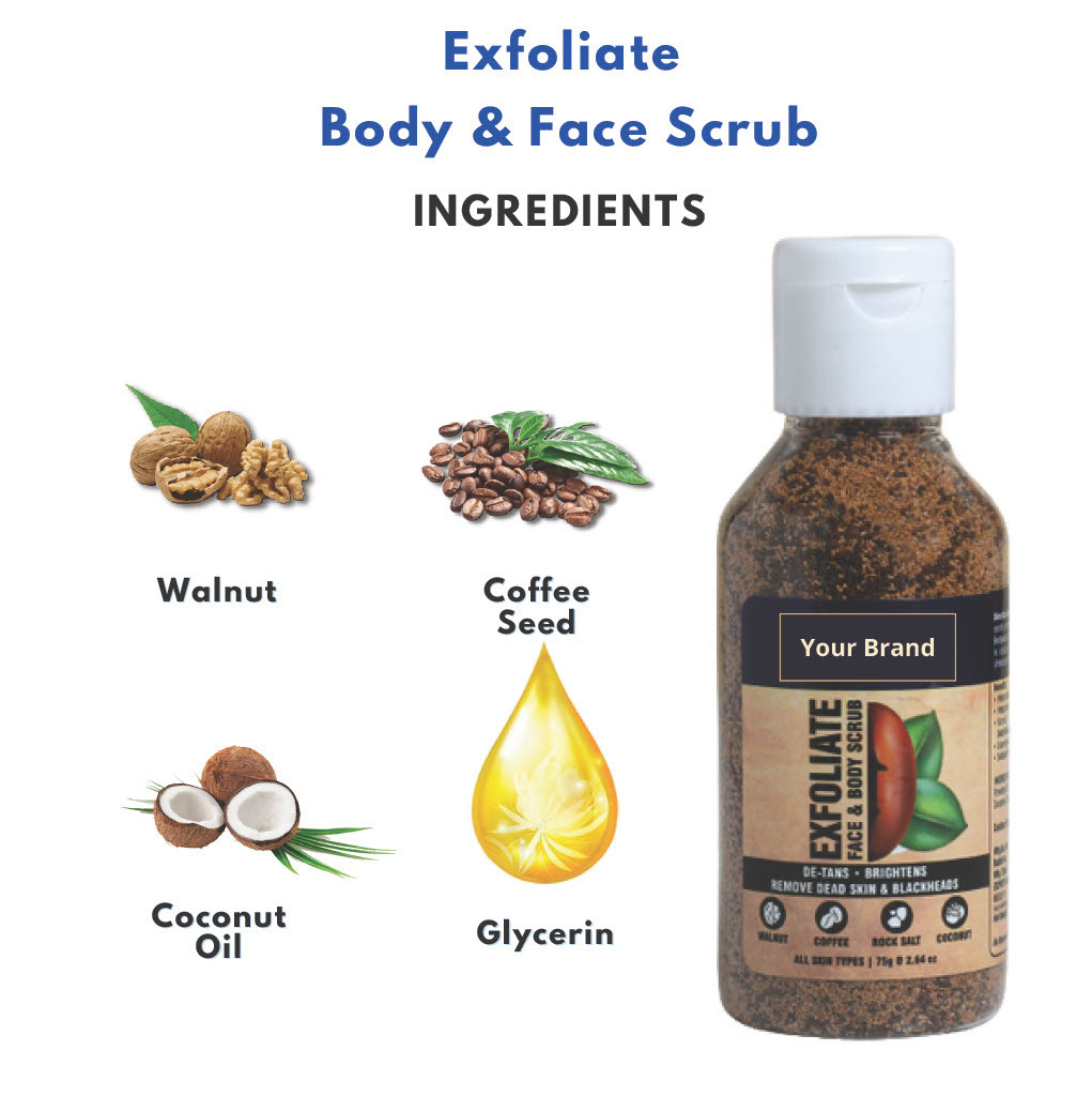 Exfoliate Body And Face Scrub - 75 Grams, Coffee Color, Herbal Ingredients | Suitable For All Skin Types, Unisex Personal Care