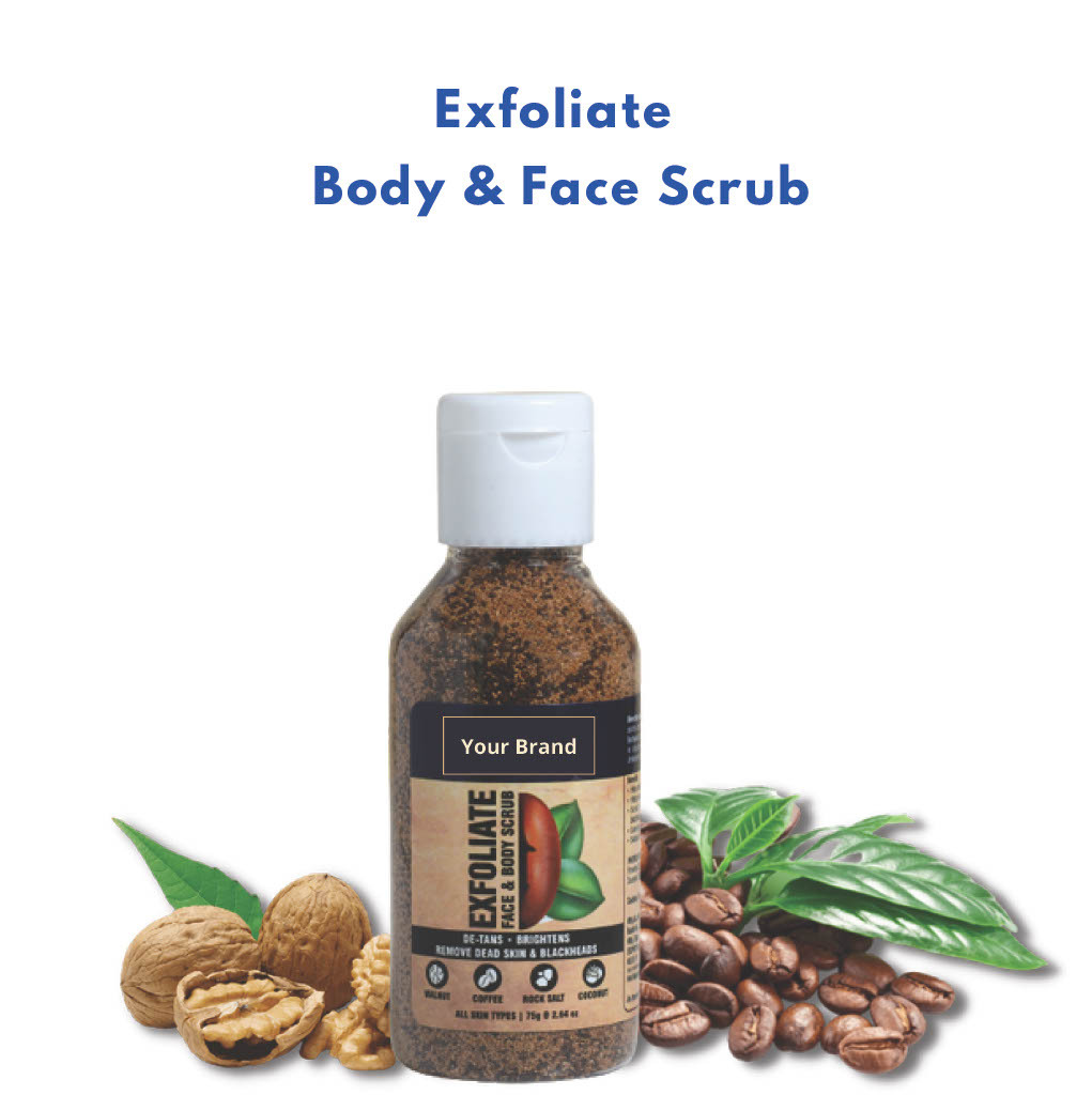 Exfoliate Body And Face Scrub - 75 Grams, Coffee Color, Herbal Ingredients | Suitable For All Skin Types, Unisex Personal Care