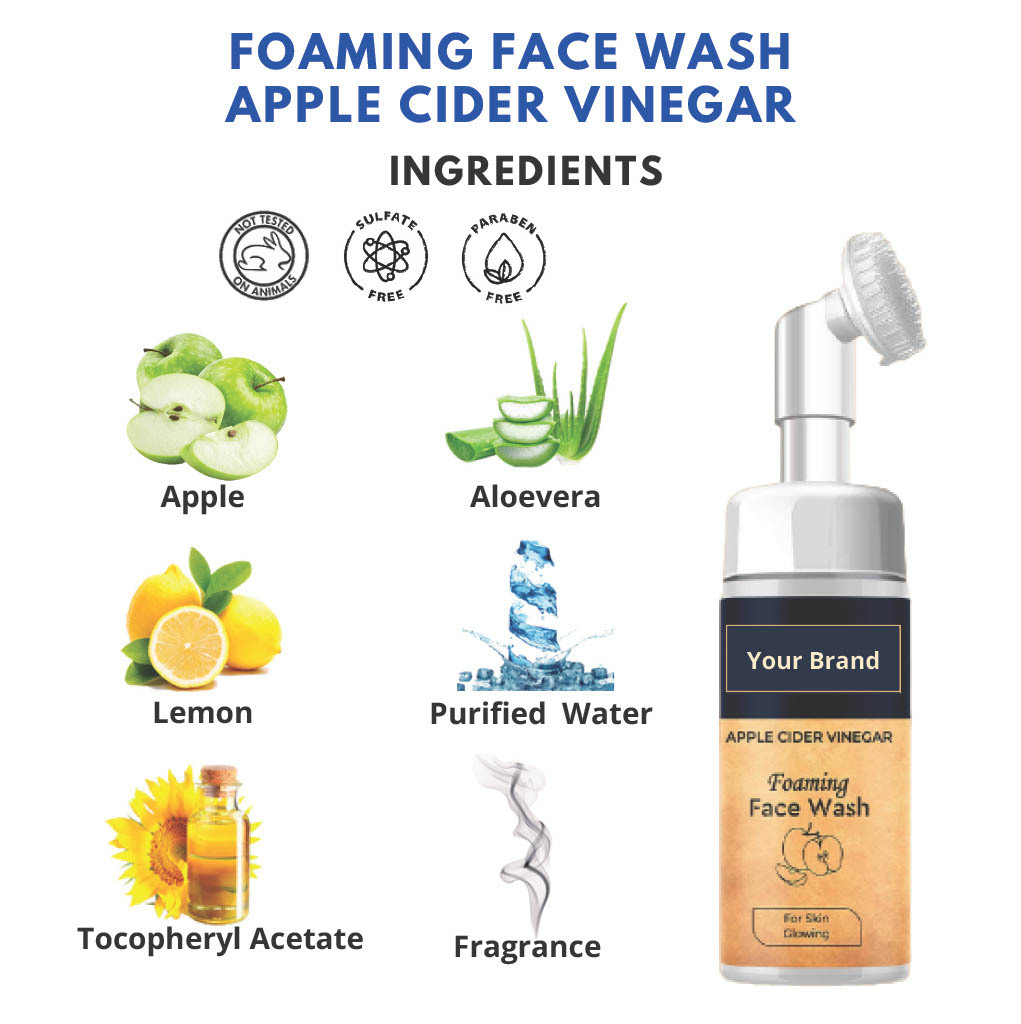 Apple Vinegar Foaming Face Wash - Herbal Gel Formula , Natural Cleansing For Normal Skin, Smooth Texture, Gentle On Skin, 24-month Shelf Life