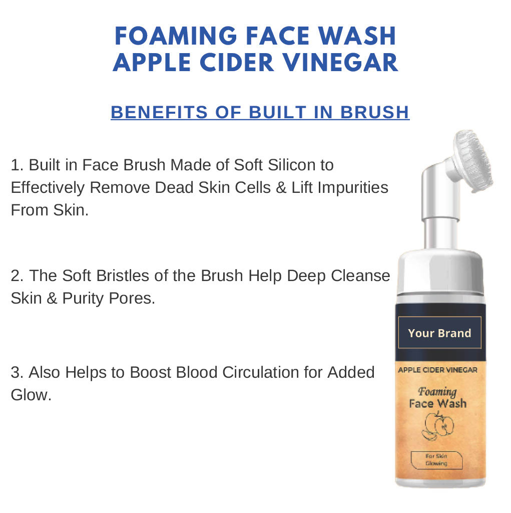 Apple Vinegar Foaming Face Wash - Herbal Gel Formula , Natural Cleansing For Normal Skin, Smooth Texture, Gentle On Skin, 24-month Shelf Life