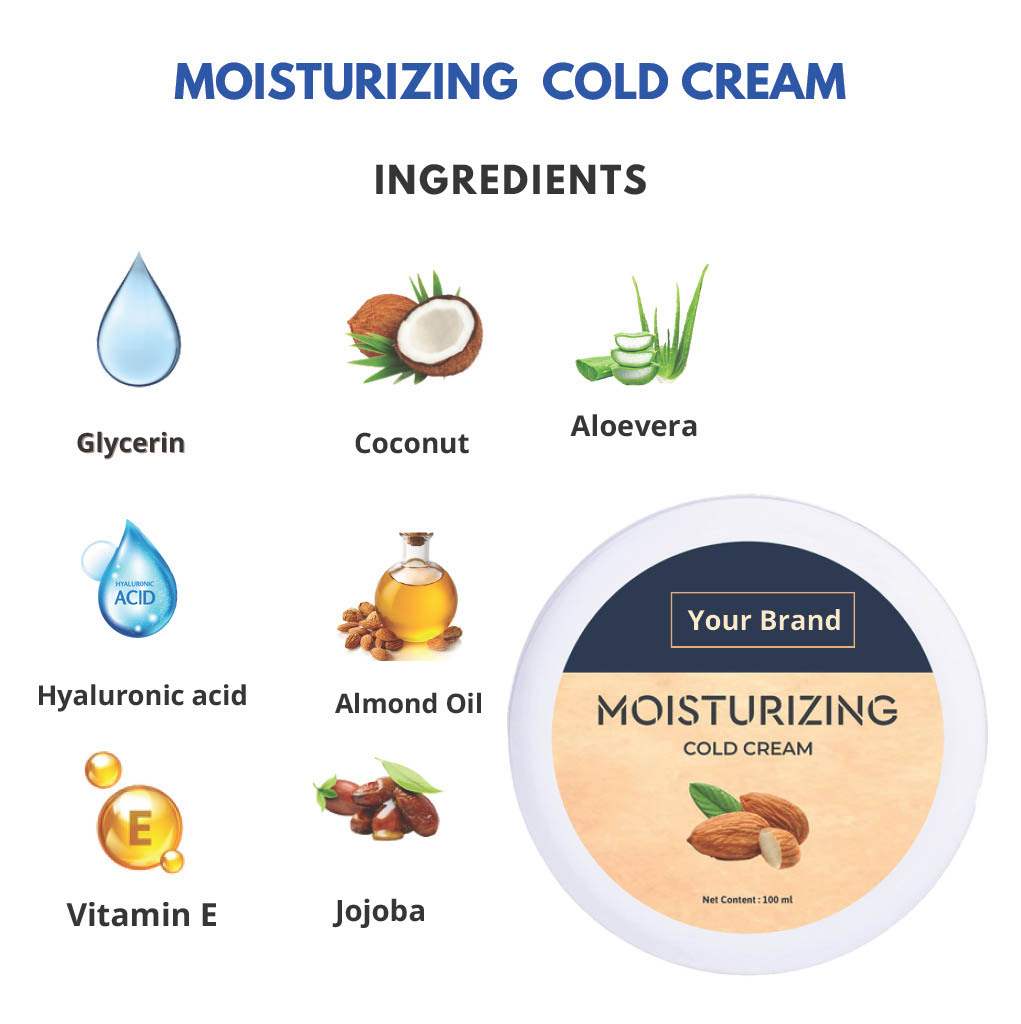 Moisturizing Cold Cream - 100g, 100% Natural Vegan Formula With Hyaluronic Acid, Turmeric & Essential Oils, Nourishing & Hydrating For All Skin Types