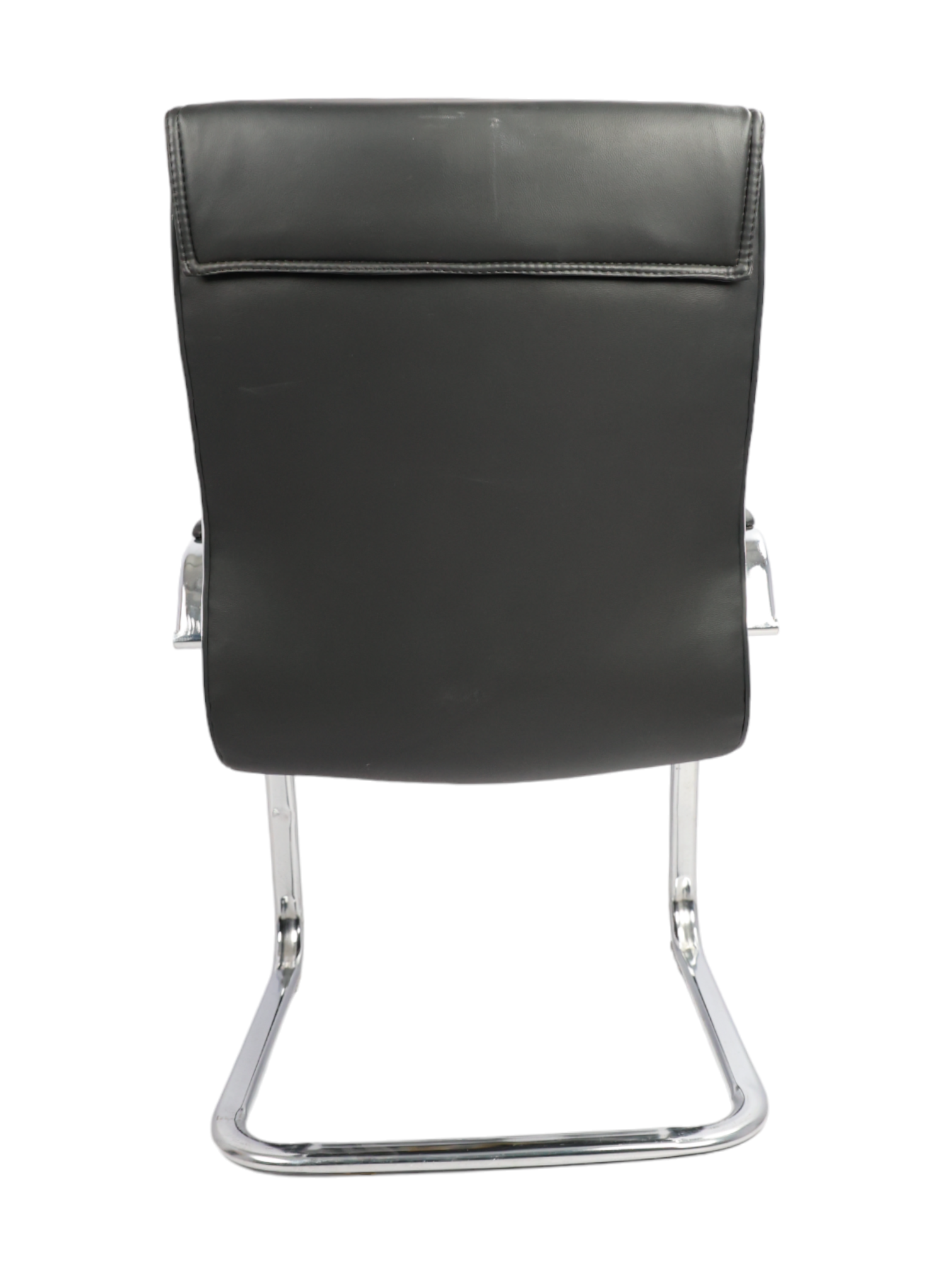 Visitor Chair - Ms Chrome Finish Frame, 42 Inch Height, Black Leatherette Upholstery | Easy To Clean, Rust Proof, 90 Kg Capacity