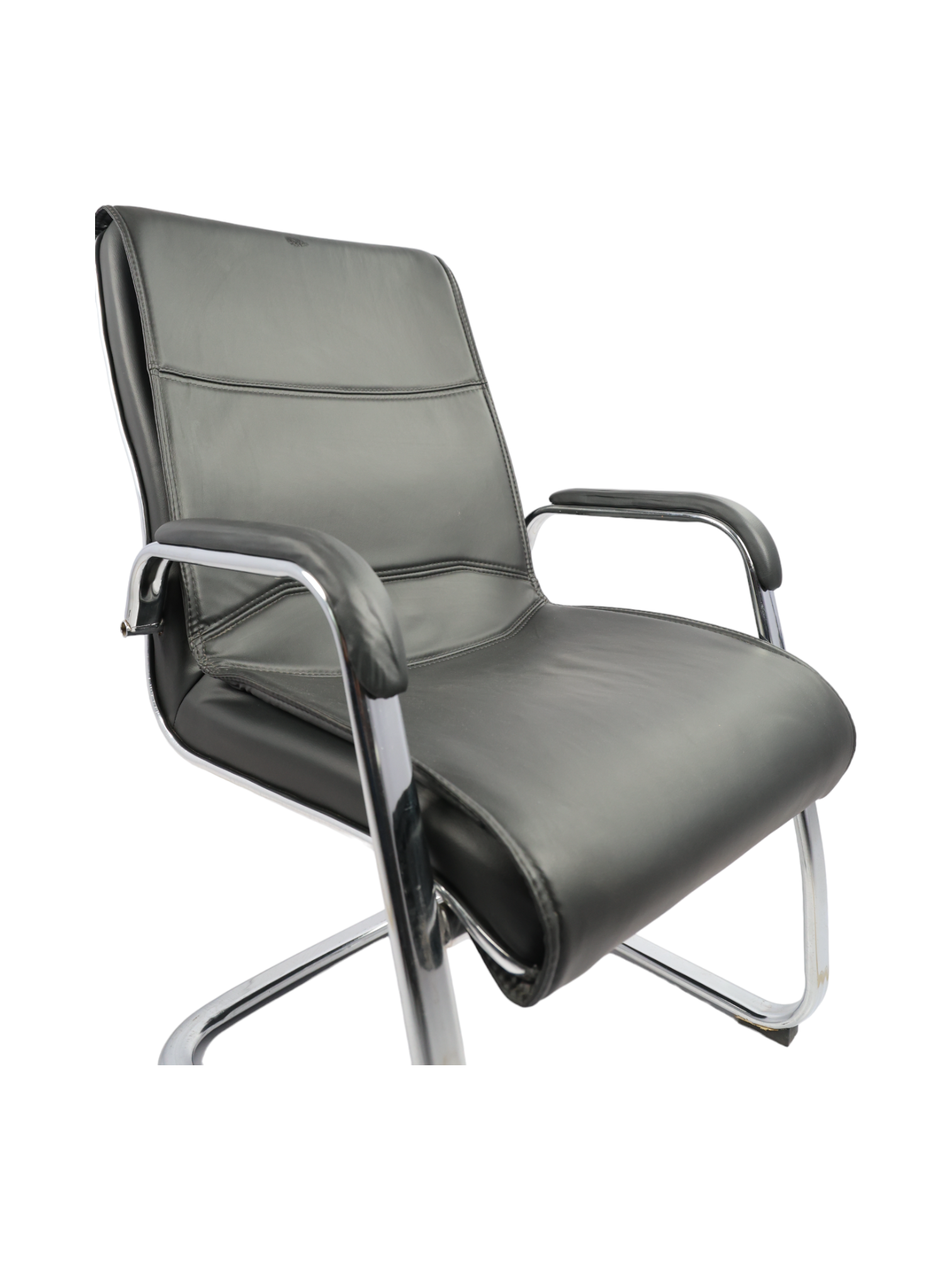 Visitor Chair - Ms Chrome Finish Frame, 42 Inch Height, Black Leatherette Upholstery | Easy To Clean, Rust Proof, 90 Kg Capacity