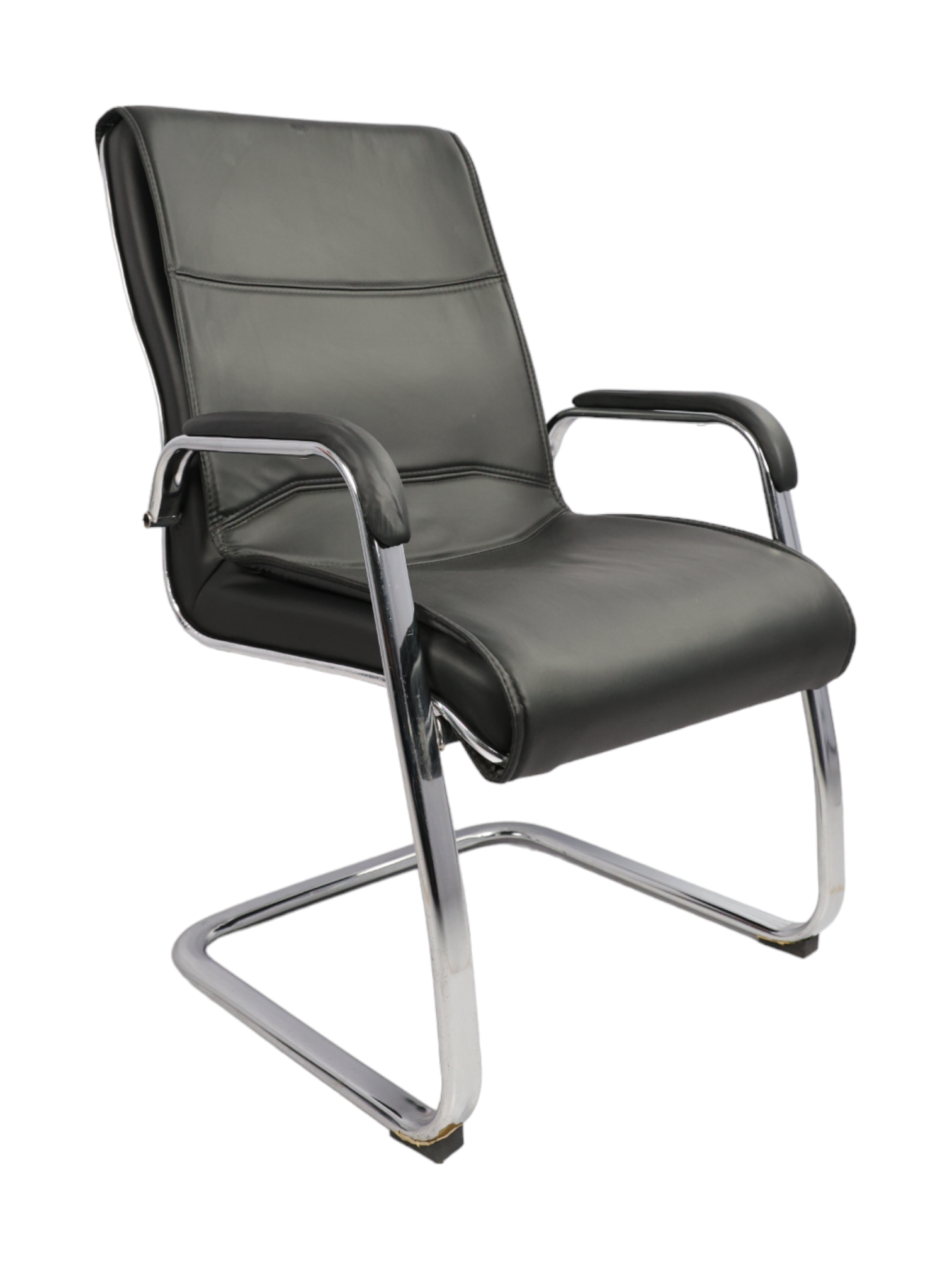 Visitor Chair - Ms Chrome Finish Frame, 42 Inch Height, Black Leatherette Upholstery | Easy To Clean, Rust Proof, 90 Kg Capacity