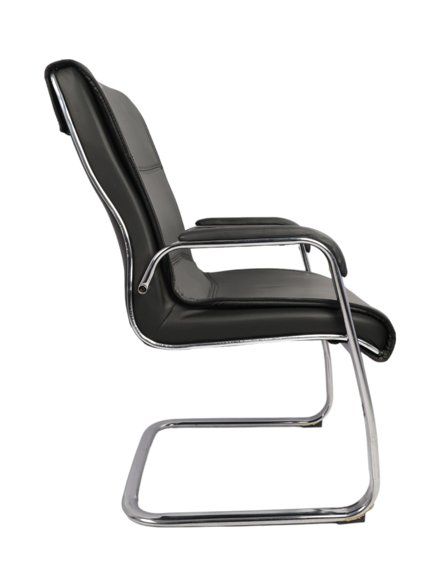 Visitor Chair - Ms Chrome Finish Frame, 42 Inch Height, Black Leatherette Upholstery | Easy To Clean, Rust Proof, 90 Kg Capacity