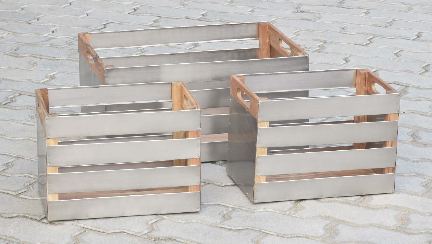 Set Of 3 Mango Wooden Perforated Caddy - Color: Different