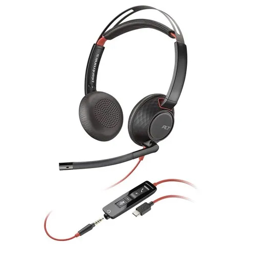 Poly Blackwire C5220 USB Headset - High-Quality Plastic, Rotatable Design, Available in Multiple Colors, USB Charging Battery, Warranty Included