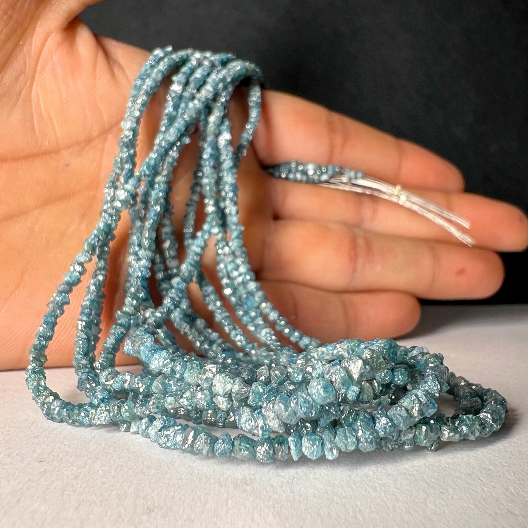 Blue Uncut Row Diamond - 16 Inch Strand, 2.00-2.80 Mm Aaa+ Quality Green Gemstones For Jewelry, Personalized Beads Gift