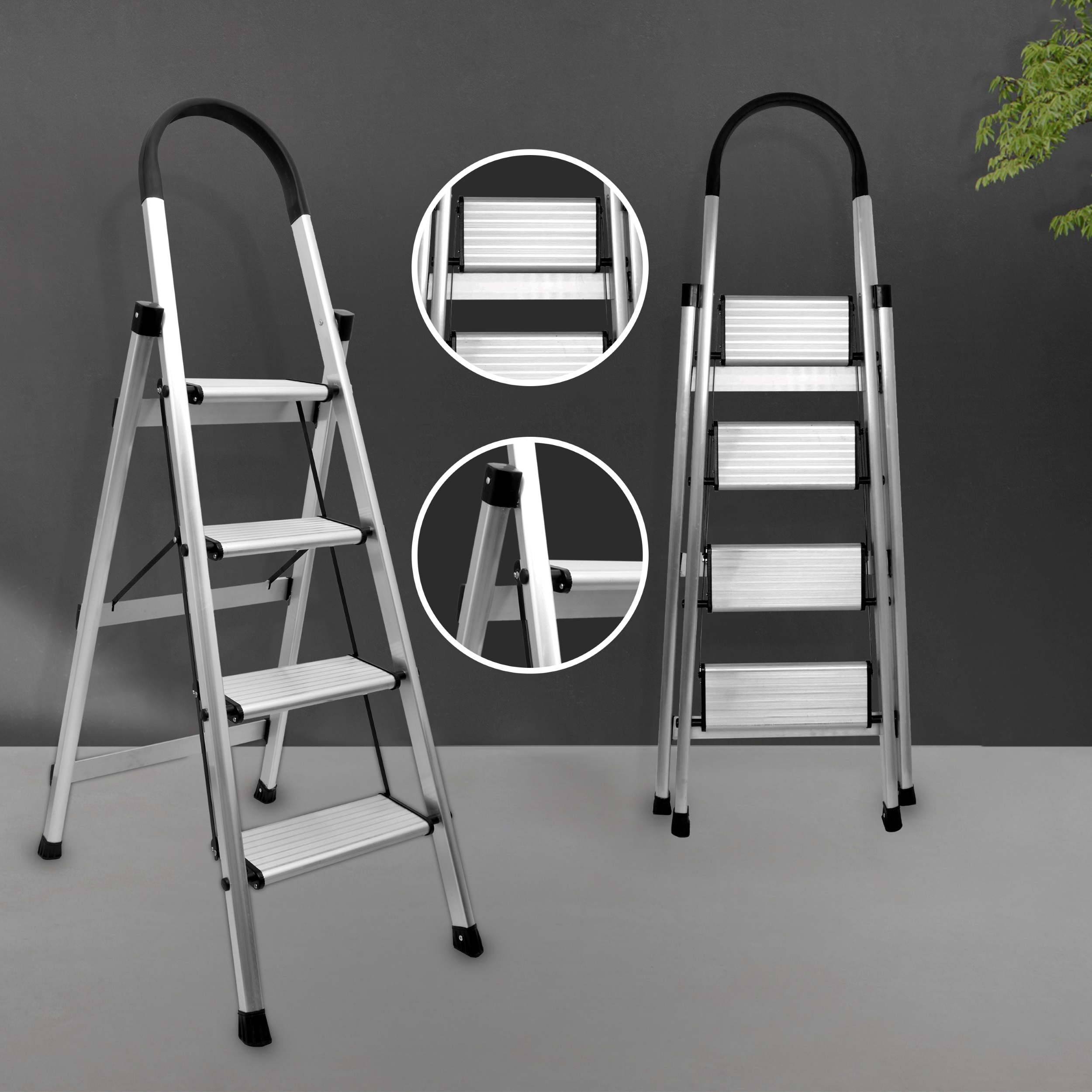 Aluminium Premium Silver Ladder - 4 Feet High Quality, Lightweight 4.5 Kg Design For Household Use