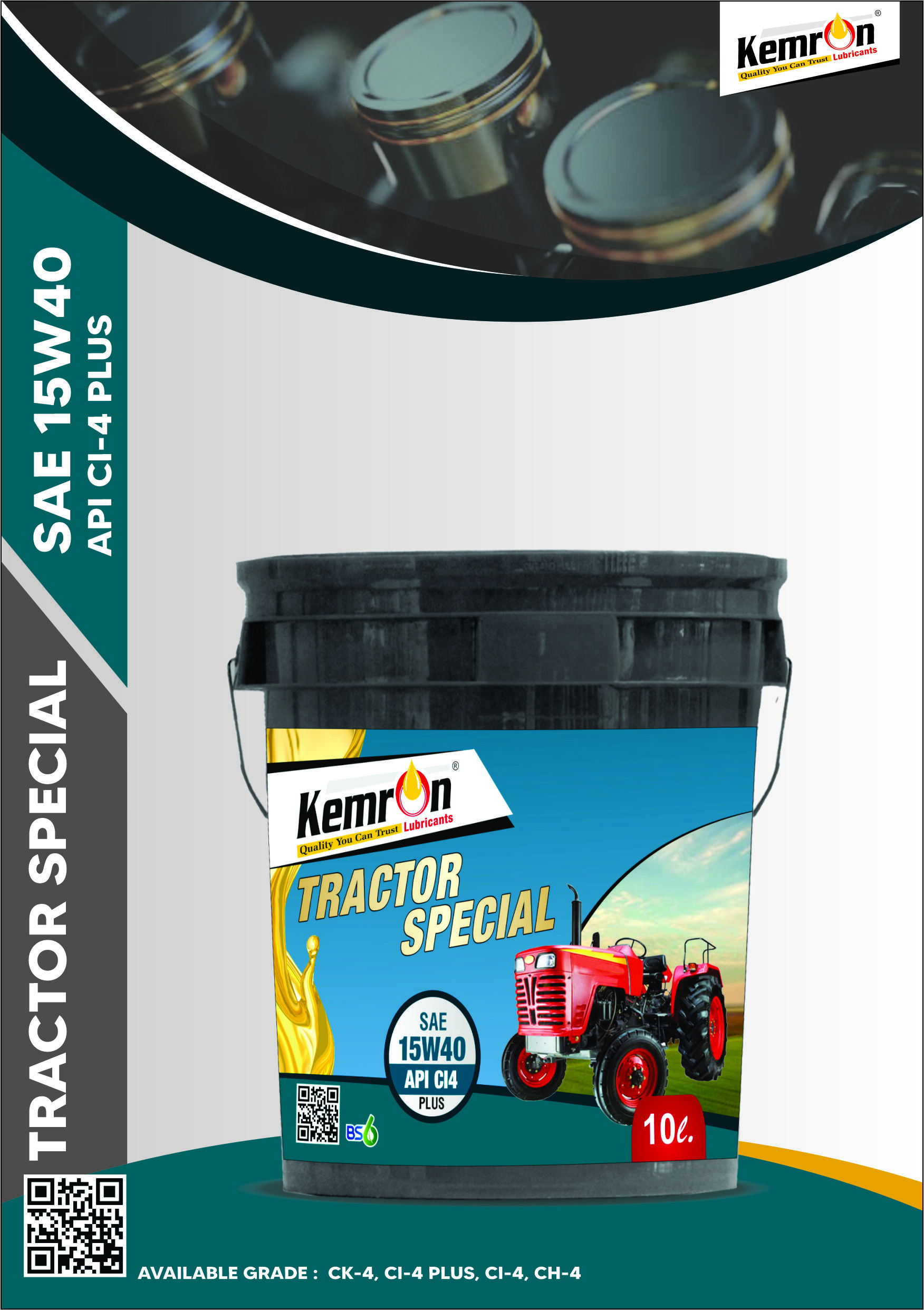 Kemron Tractor Special 15w40 Ci4 Plus - 15w40 Viscosity, Gold Color, Automotive & Industrial Oil, Density 0.9 Kg/l, Natural Smell, Packaged In Bucket