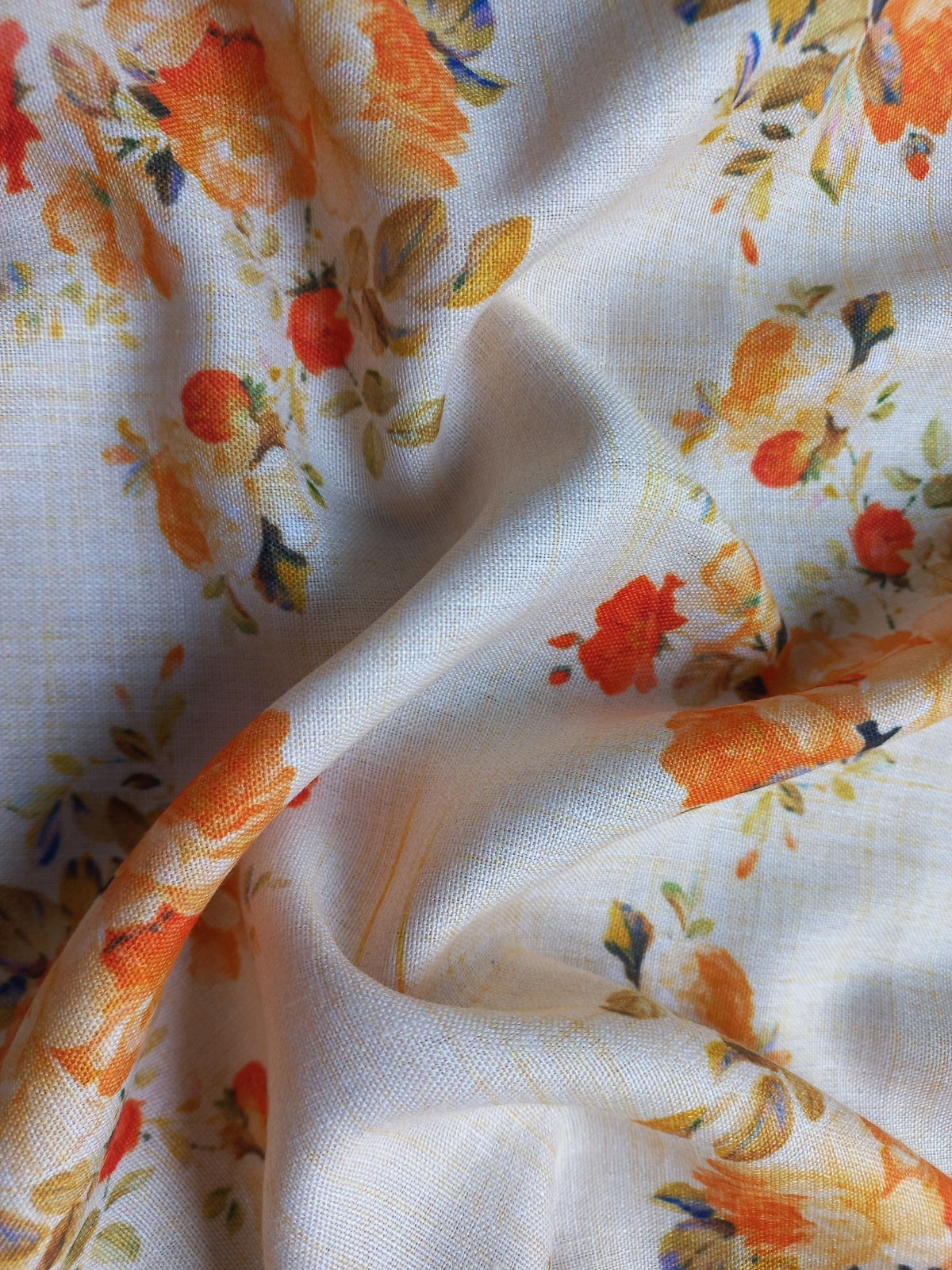 Floral Print Fabric For Dresses - 44 Inch Width, Multicolor Polyester Blend | Printed For Blouses, Bags, Lehangas, Sarees, And More