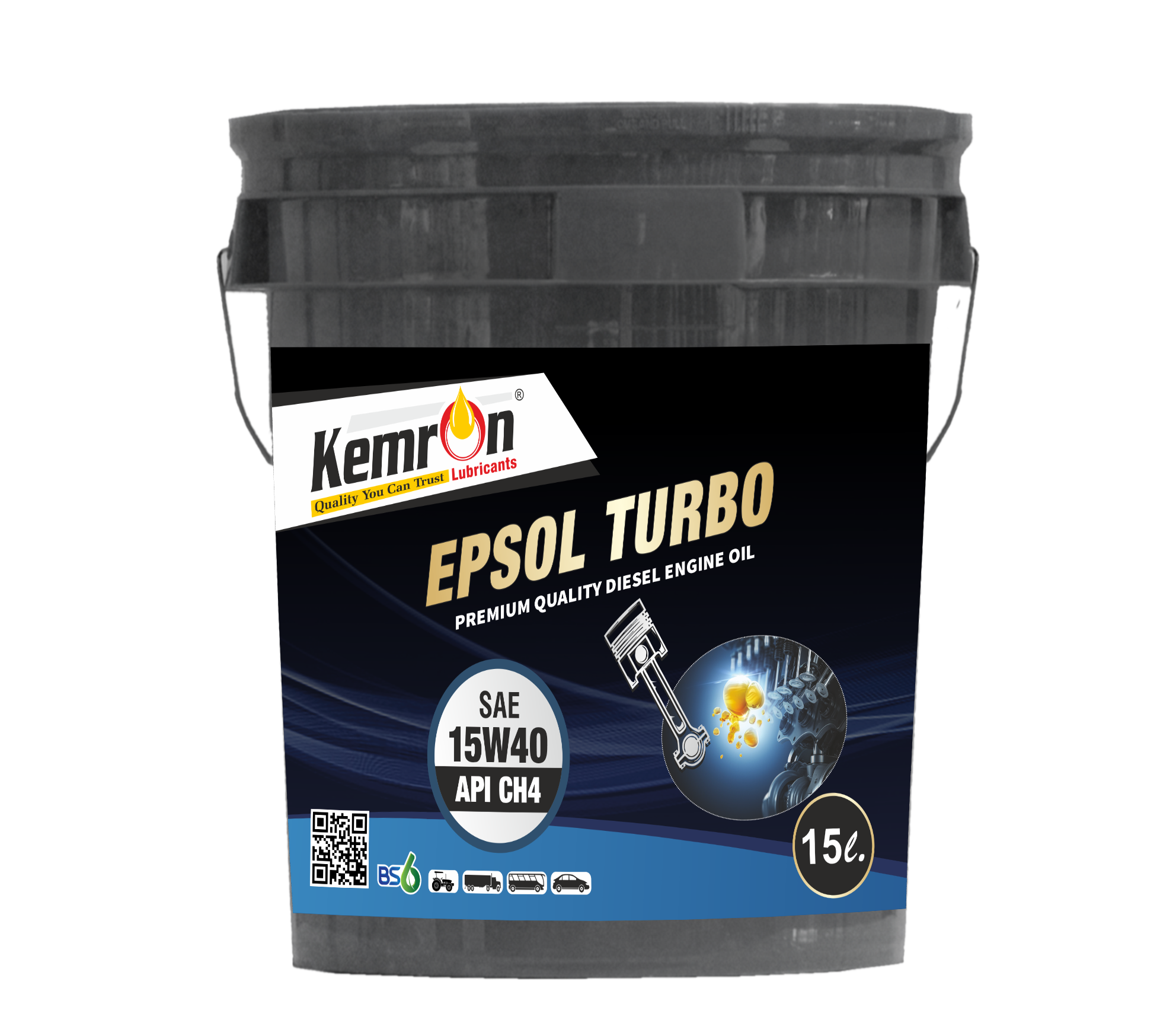 Kemron Turbo 15w40 Ch4 Bucket - 15w40 Viscosity Grade, Gold Natural Oil | For Automotive & Industrial Use, Density: 0.6 Kg/l, Pack Type: Bucket