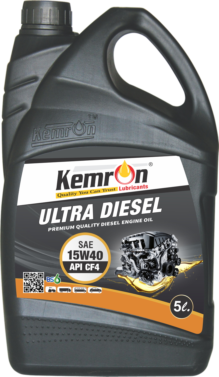 Kemron Ultra Diesel 15w40 Cf4 - 15w40 Viscosity, Gold Color, Natural Oil, Density: 0.6 Kg/l | For Automotive & Industrial Use, Small Can Packaging