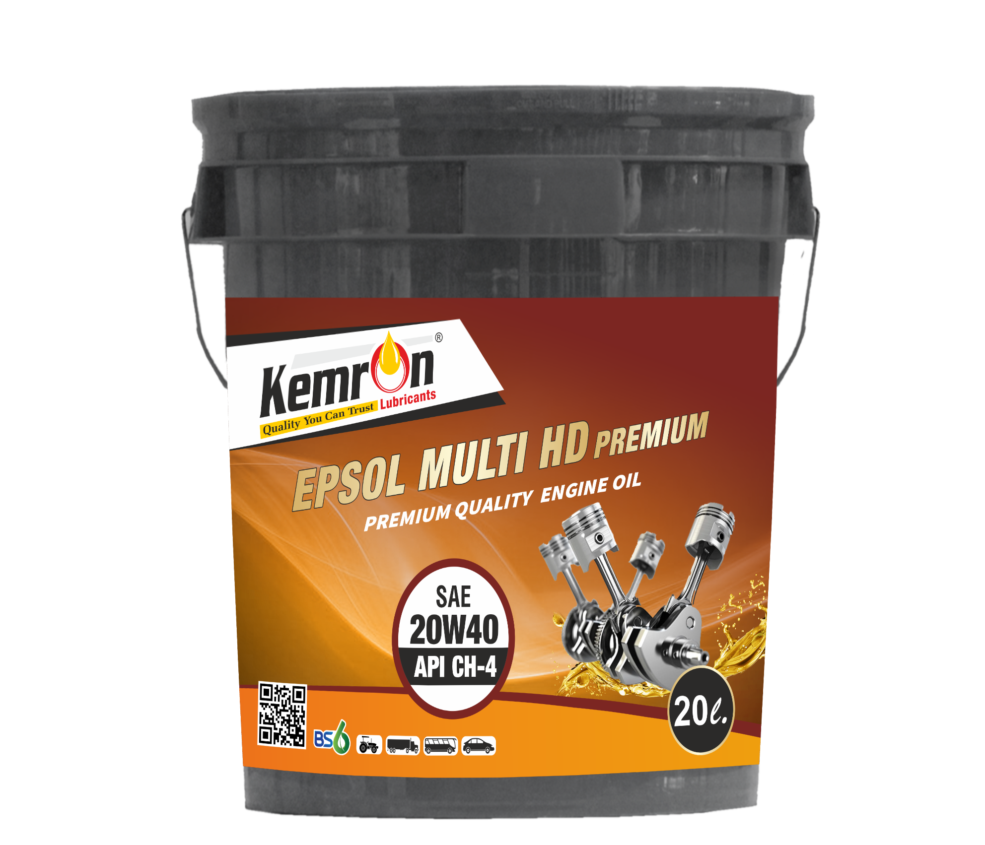 Kemron Multi Hd Premium 20w40 Ch4 Bucket - Gold Color, Natural Smell | Automotive & Industrial Oil, 0.6 Kg/l Density, Multi-purpose Usage