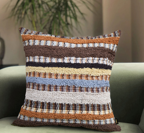 Brown | Mustard Yellow | Grey | Aqua Blue Chindi Cushion Covers