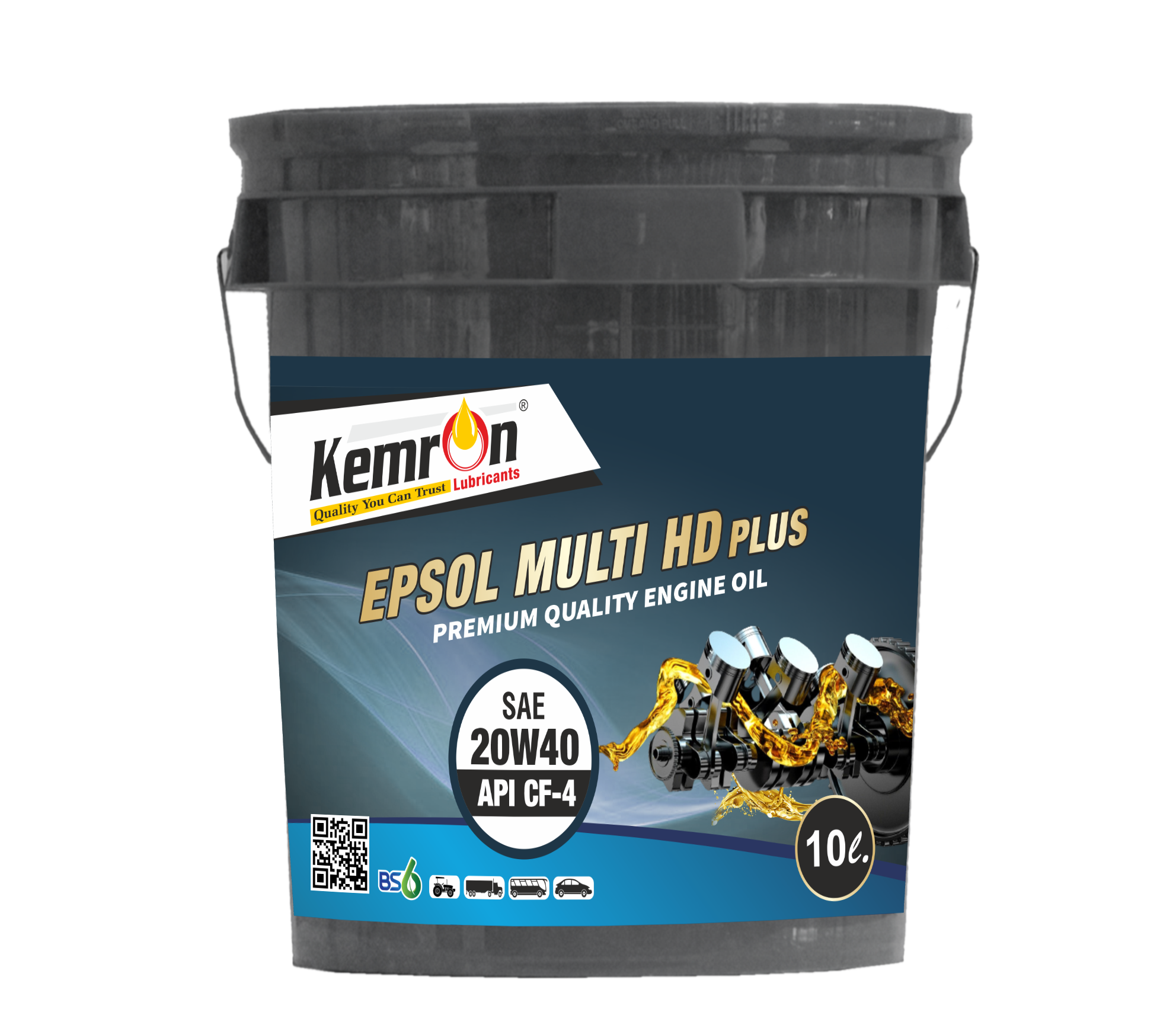 Kemron Multi Hd Plus 20w40 Cf4 Bucket - 20w40 Viscosity, Natural Color, 0.6 Density | Automotive & Industrial Use, Oil Type, Foldable Design
