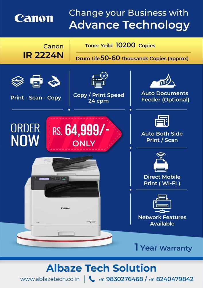 Semi-Automatic Canon Ir 2224N Printer Machine