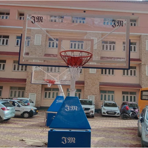 JM Universal Basketball Pole - Cast Iron, Spring Loaded System, Striking Blue Color, Suitable for Adult Players