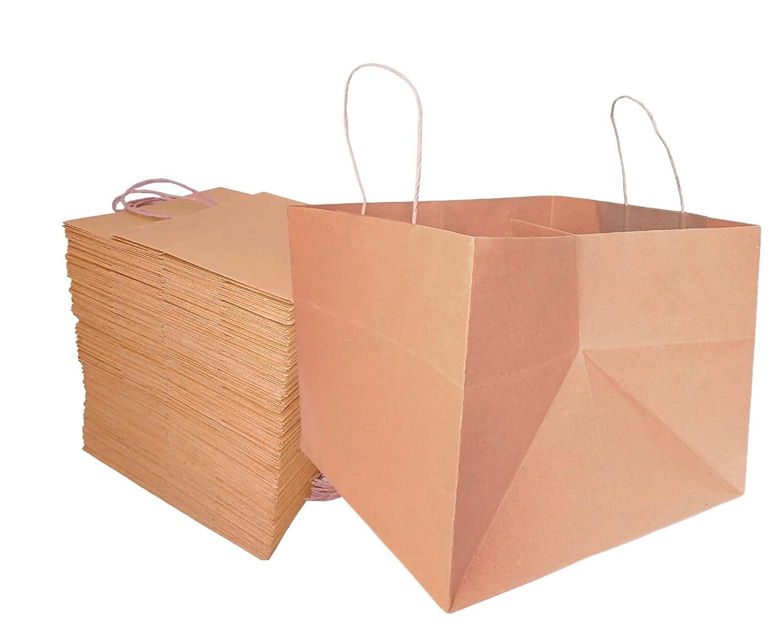 Paper Bag (W) Handle (13x13x10 Inch) L Size - Kraft Paper, 13x13x10 Inch, Brown Color | Eco-friendly, Biodegradable, Recyclable, Elegant Aesthetic