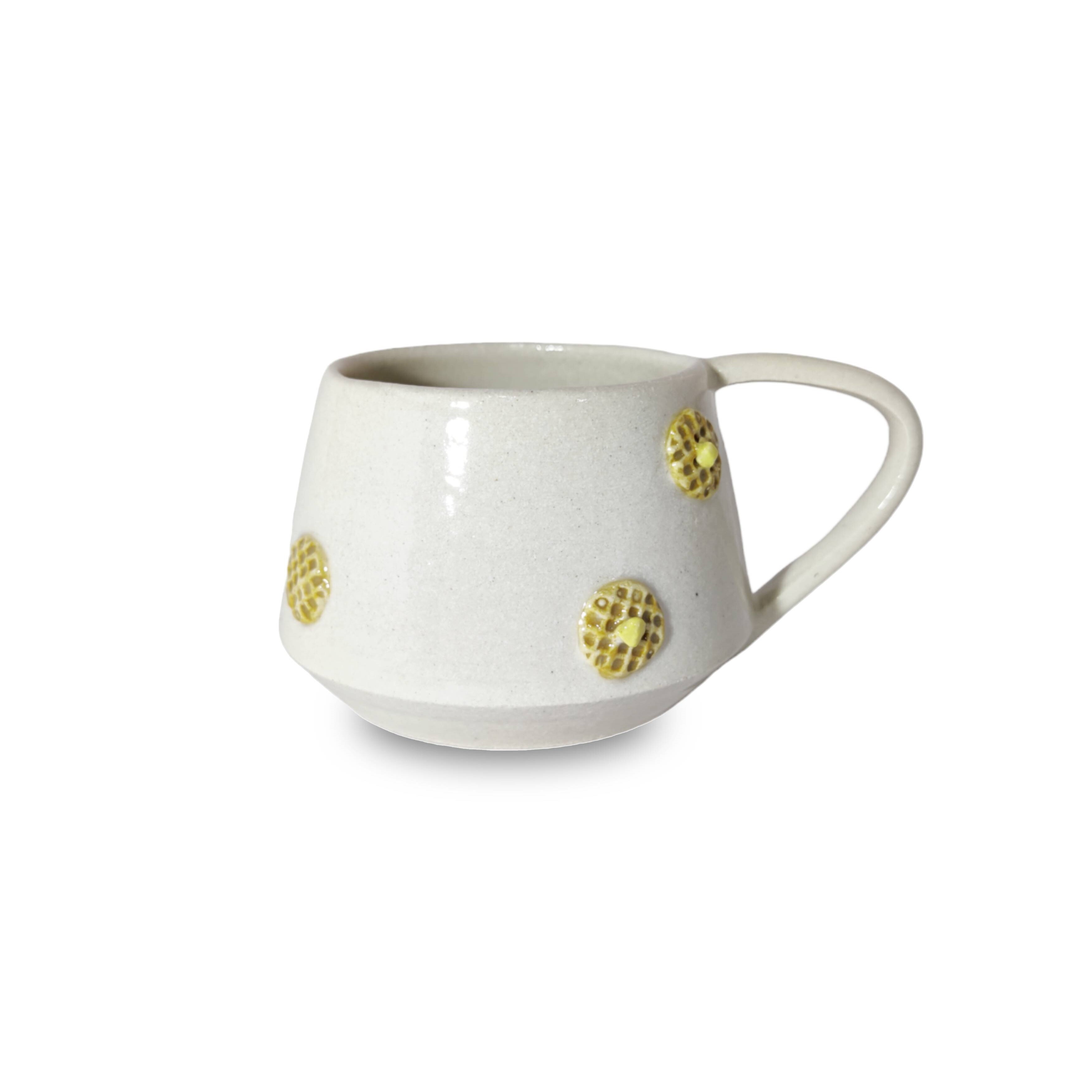 Waffle Mugs - Ceramic Stoneware, Various Sizes , Quirky Design & Microwave Safe, Glazed White Finish
