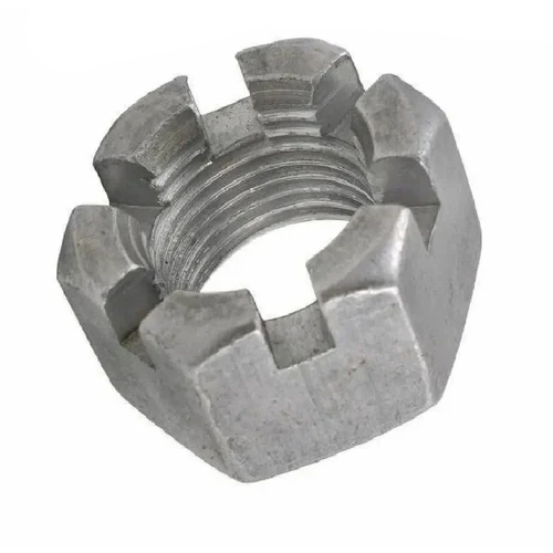 Mild Steel Castle Nut - Mild Steel, High Hardness 40-90 Shore A, Silver Color, Polished Finish, 450 Mpa Tensile Strength | Reliable Fastening for Automotive & Industrial Use