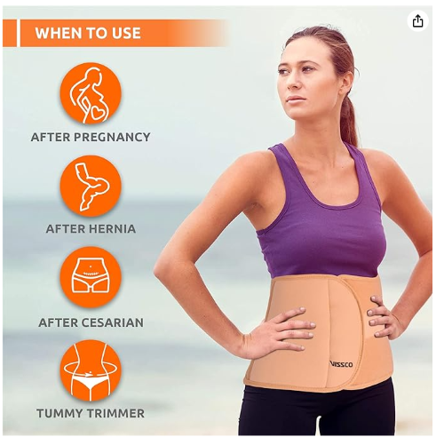 Vissco Abdominal Belt - Cotton, 8 Inches Medium Size | Adjustable Velcro Closure, Slim Design, Pain Relief For Men & Women