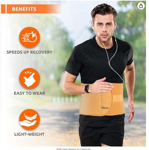 Vissco Abdominal Belt - Cotton, 8 Inches Medium Size | Adjustable Velcro Closure, Slim Design, Pain Relief For Men & Women